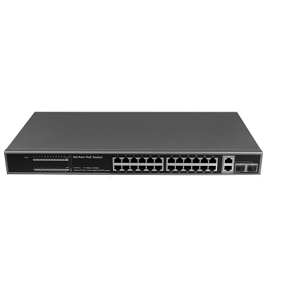 24 Port FE + 2 GbE TP/SFP Combo POE Switch, IEEE802.3af/at, 250W
