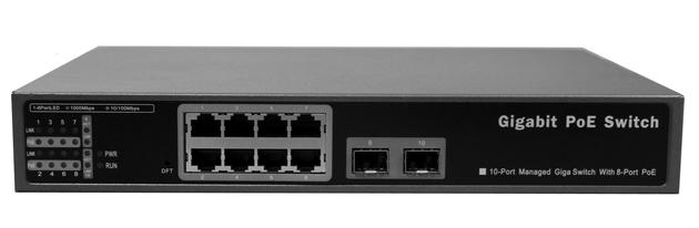 8 Port GbE + 2 SFP Managed POE Switch, 802.3af/at