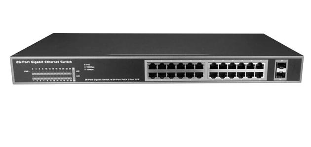 24 Port GbE + 2 GbE SFP POE Switch, IEEE802.3af/at
