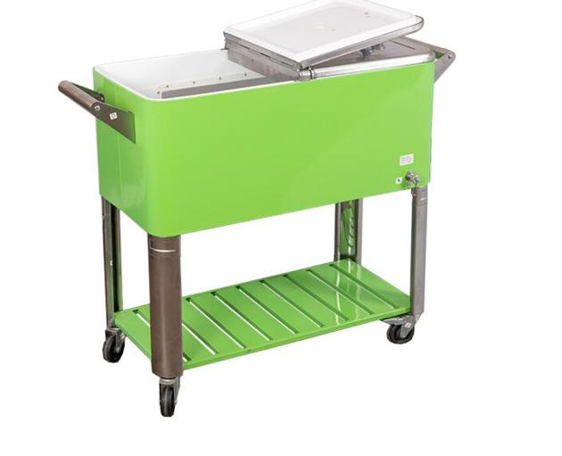 80QT Portable Metal Slim Can Wine Cooler Cart