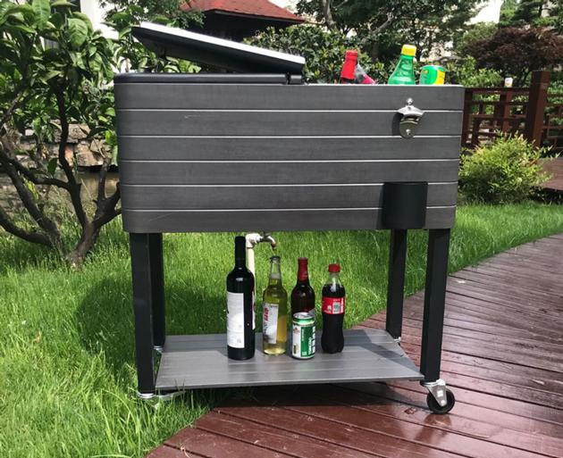 60QT Wood Grain Patio Cooler Cart-Gray Woodgrain