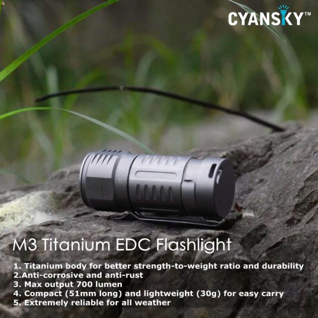 Cyansky M3 Titanium EDC Keychain Flashlight