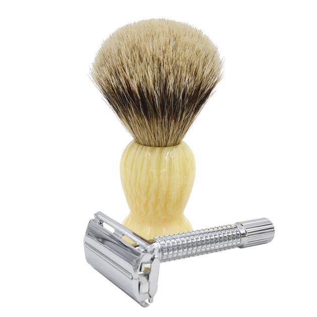 DS 2019 New Product White Resin Handle Pure Badger Hair Shaving Brush 