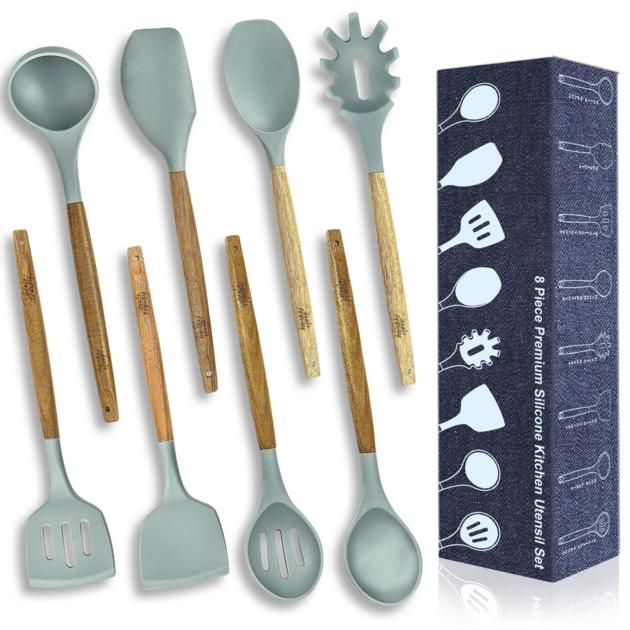 8 Pieces Wooden Silicone Kitchen Utensil Set