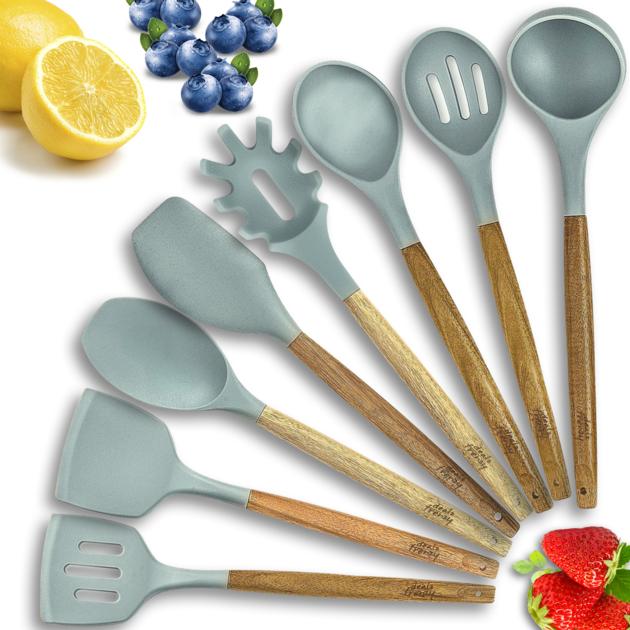 8 Pieces Wooden Silicone Kitchen Utensil