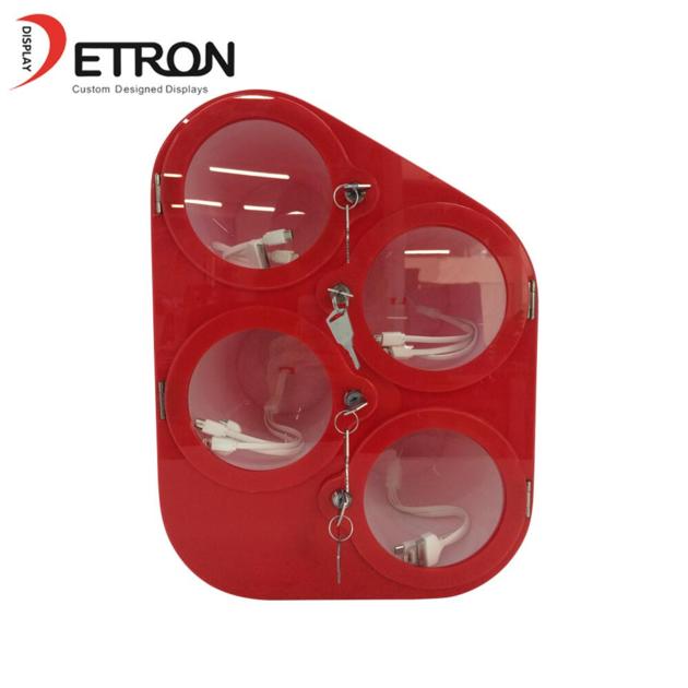 Detron China manufacturer red acrylic countertop mobile phone charger display stand
