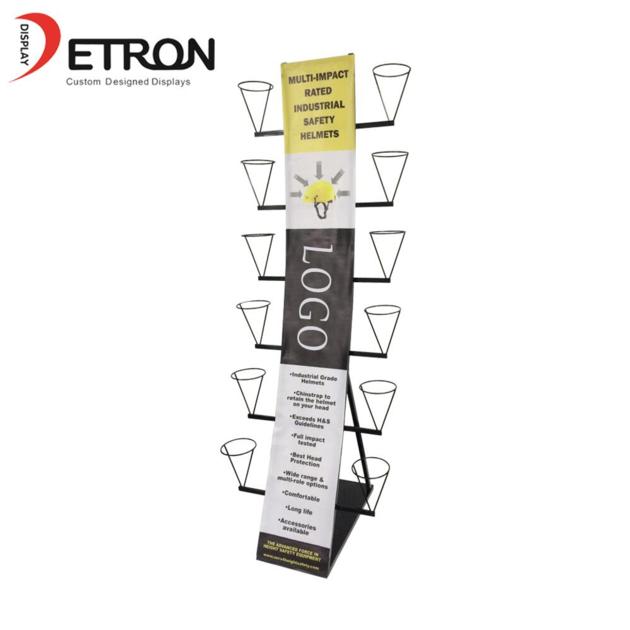 China factory OEM customized advertising metal flooring safety helmet display stand