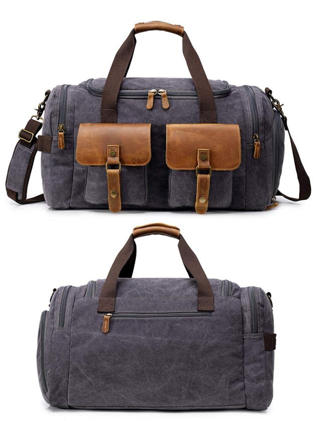 Canvas Duffle Bag Oversized Genuine Leather