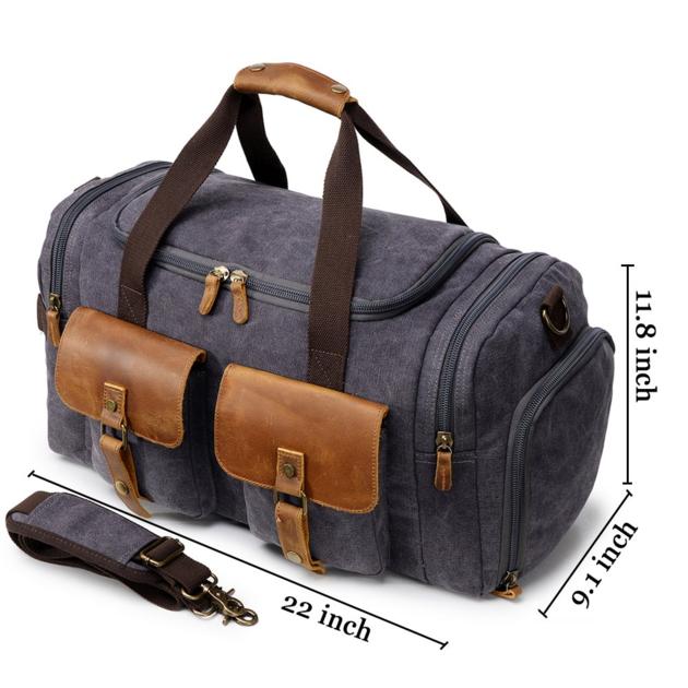 Canvas Duffle Bag Oversized Genuine Leather