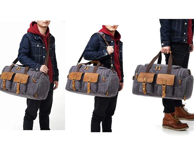 Canvas Duffle Bag Oversized Genuine Leather