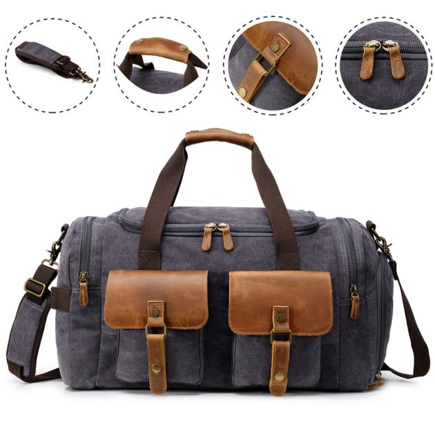 Canvas Duffle Bag Oversized Genuine Leather