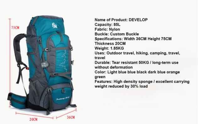 80L Waterproof Lightweight Hiking Backpack Outdoor