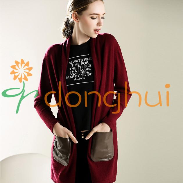 Ladies long simple style cashmere with wool cardigans without buttons