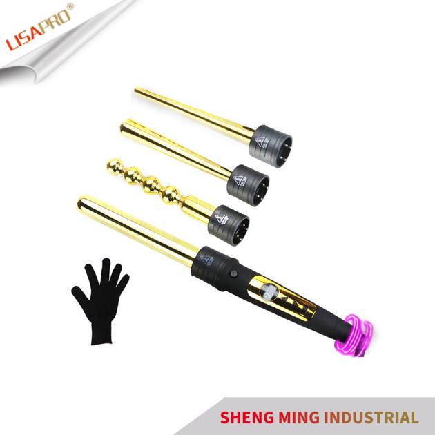Golden Outer Finished 4P Interchangeable Curling Iron Set 