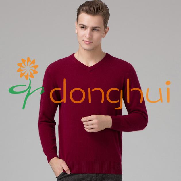 high quality winter V-neck knitted pure cashmere pullover sweater for men