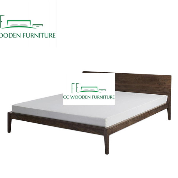 Nordic minimalist modern wood bed frame black walnut wood king bed