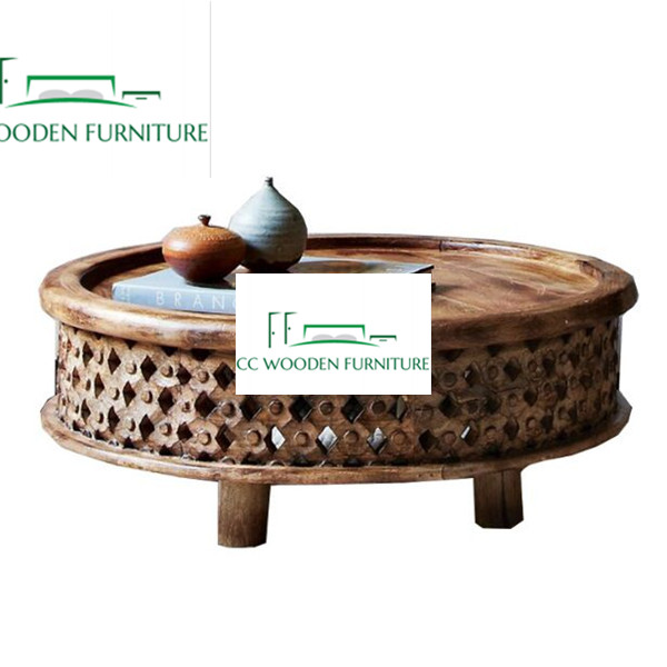 natural wood round coffee table