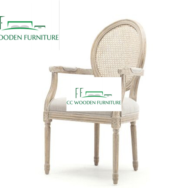 American country Nordic style solid wood oak rattan back linen wood chairs