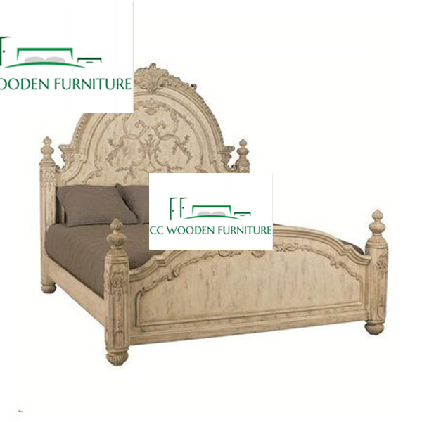 queen bed French pastoral retro solid wood full bed frame