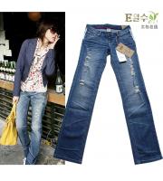 Korean Brand XZX Small Trousers Top embroidered Lady's Jeans, Blue