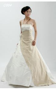 A-line Strapless Imported Satin Rose on Waist Wedding Dresses for Bride