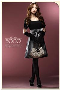 Latest Korean Style Lady Bowknot Checked Train Dress