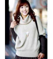 Korean Style Stand-up Collar Coarser Knit Half Sleeve Sweater