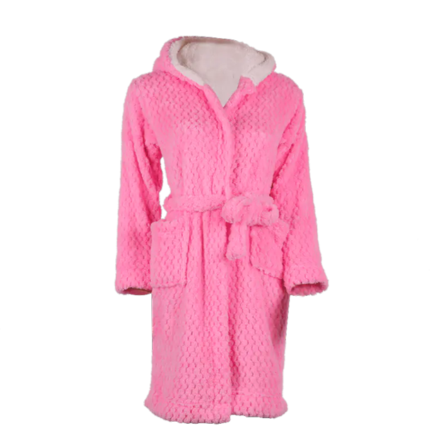 Women's coral wool pineapple (DOBBY) with double layer lamb wool hat short bathrobe