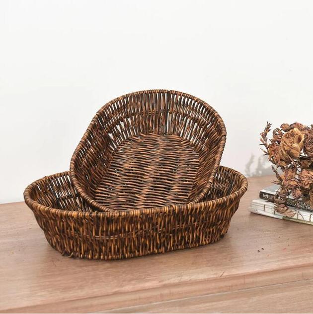 Oval Hand-woven Plastic Storage Basket