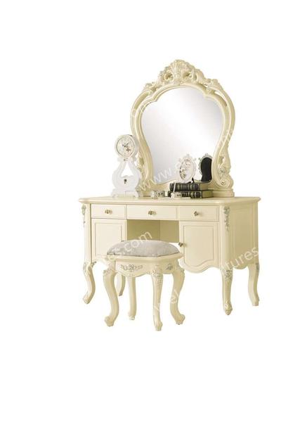 White antique styled furniture vanity dresser with mirror