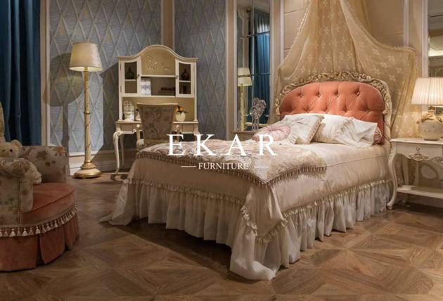 Latest double bed designs Luxury Romantic Classical Carving Girls Bed Room Set