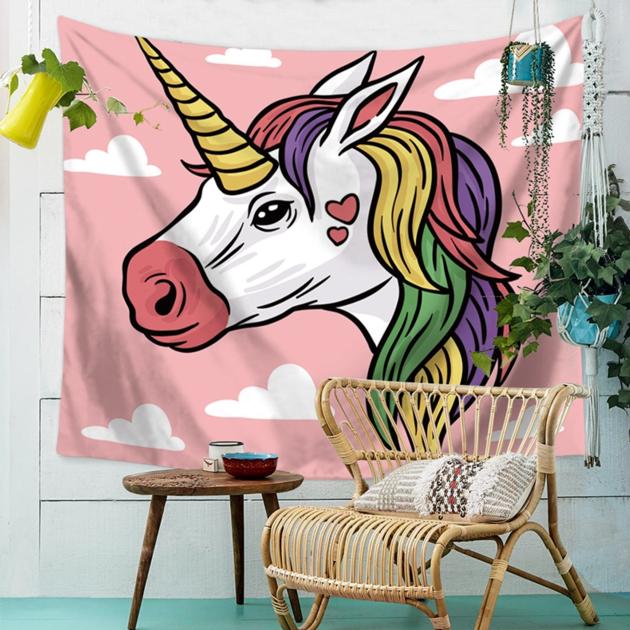 Wall Hanging Tapestry Cute Unicorn Animal Hippie Mandala Yoga Mat Bedspread Sheets Home Decorative T