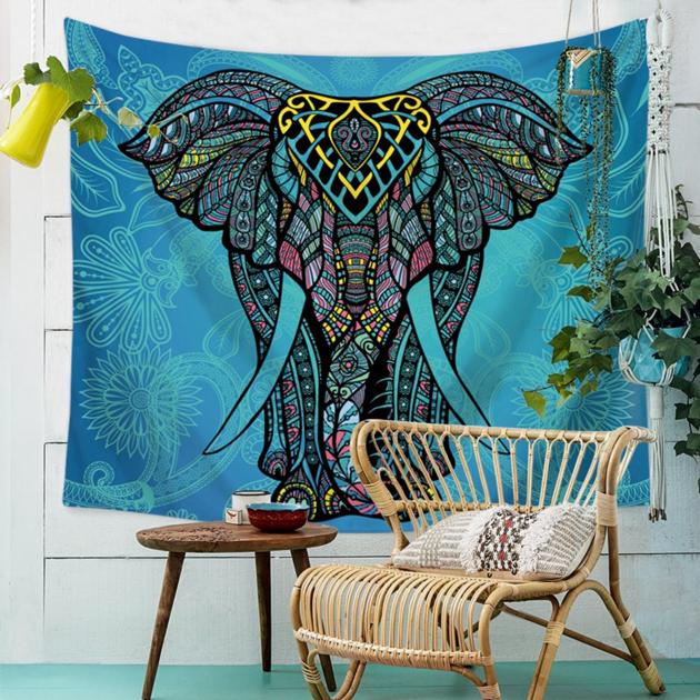 Elephant Tapestry Colored Printed Decorative Mandala