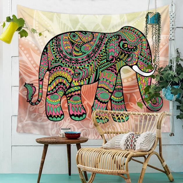 Elephant Tapestry Colored Printed Decorative Mandala