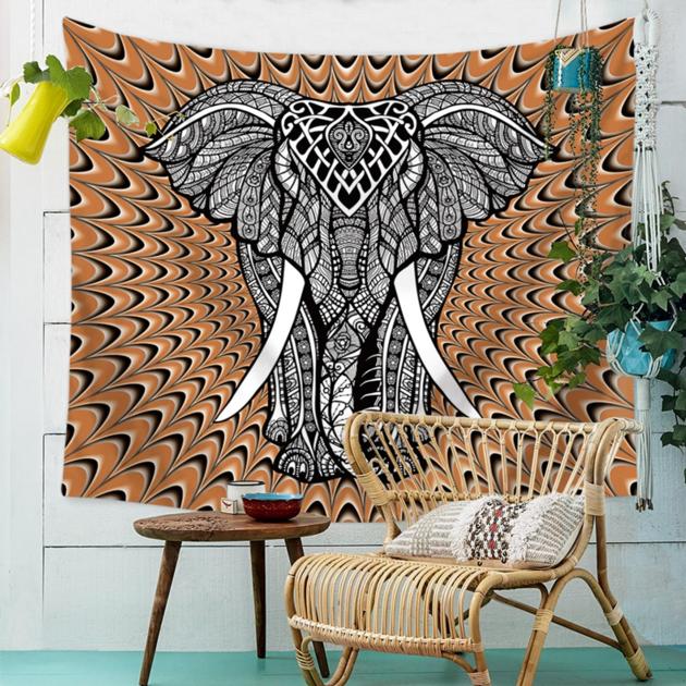 Elephant Tapestry Colored Printed Decorative Mandala