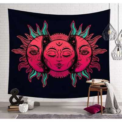 Sun Moon Tapestry Psychedelic Celestial Indian Sun Hippie Hippy Polyster Tapestry Wall Hanging Throw