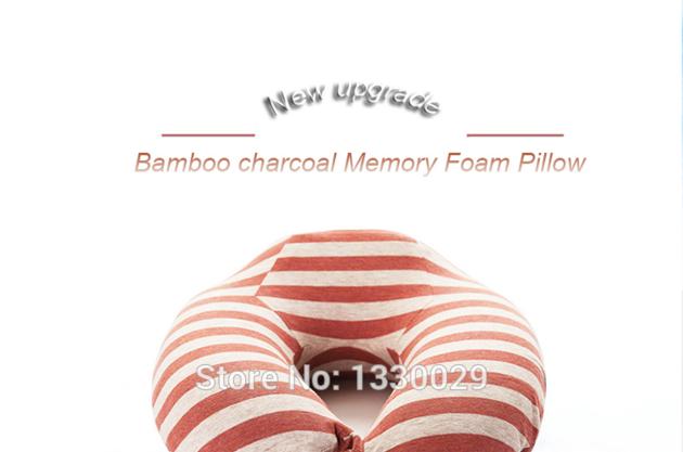 Striped U Shape Neck Pillow Bamboo Charcoal Slow Rebound Inflatable Neck Pillow Travel Pillows Foam 
