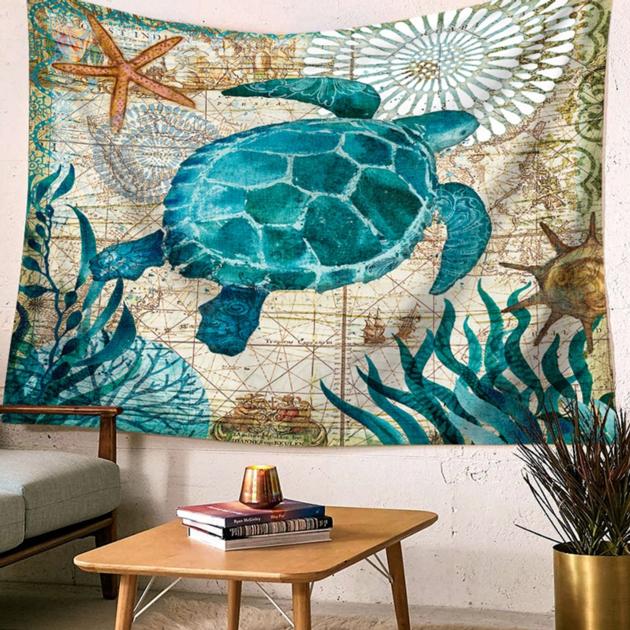 Marine Style Sea Turtle Sea Horse Shark Pattern Home Decorative Tapete Bedroom Blanket Table Cloth Y
