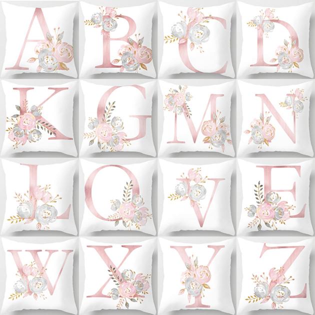 English Alphabet Polyester Cushion Cover Home Decoration Flower Pillowcase