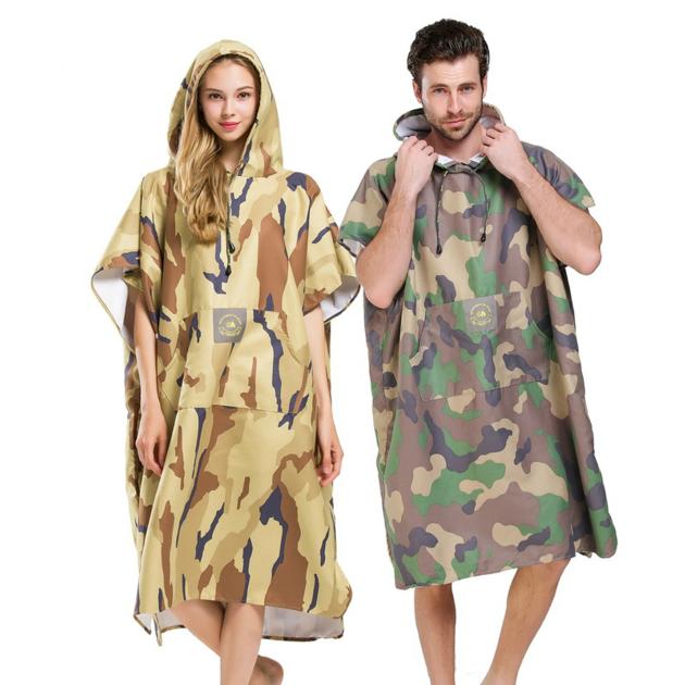 Super Absorb camouflage Bath Robe, Surf Poncho Microfiber double face fabric hooded Towel One Size