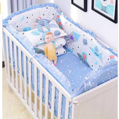 6pcs/set Blue Universe Design Crib Bedding Set Cotton Toddler Baby Bed Linens Include Baby Cot Bumpe