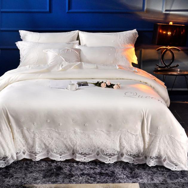 100% cotton bedding set luxury lace princess Bedspread flat sheet set Embroidery Duvet cover set