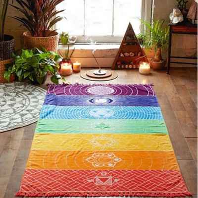 1Pcs Tassels Single Rainbow Chakra Tapestry Towel Mandala Boho Stripes Travel Yoga Mat Tapestry