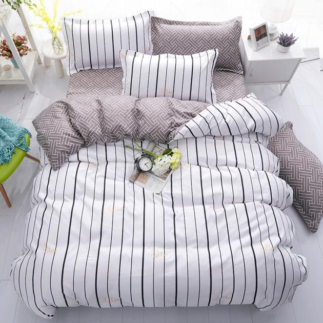 Black white Grey Classic bedding set striped duvet cover white bed linen set Geometric flat sheet 