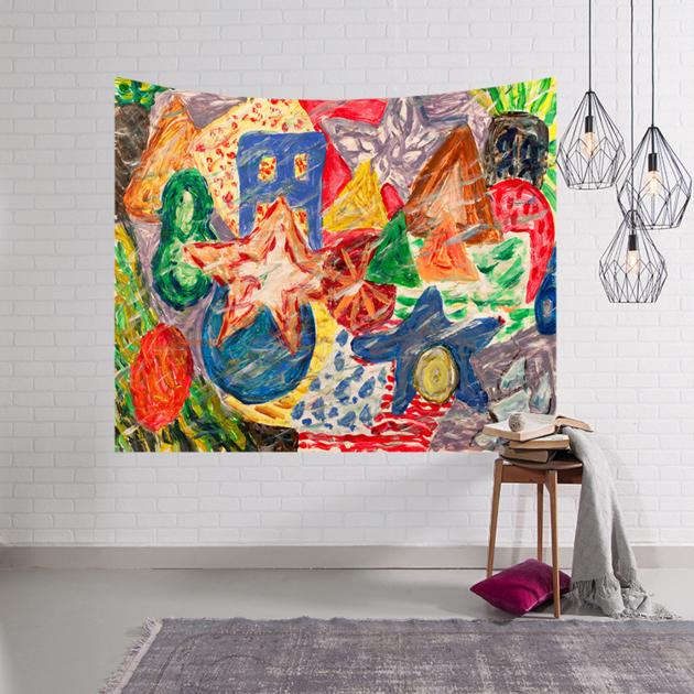 Colorful Oil Painting Graffiti Pattern Wall Cloth Hanging Bedspread Unit Price $3.87