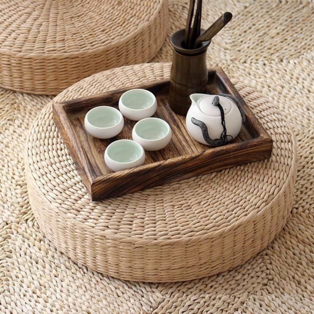 40cm Tatami Cushion Round Straw Weave Handmade Pillow Floor Yoga Chair Seat Mat 