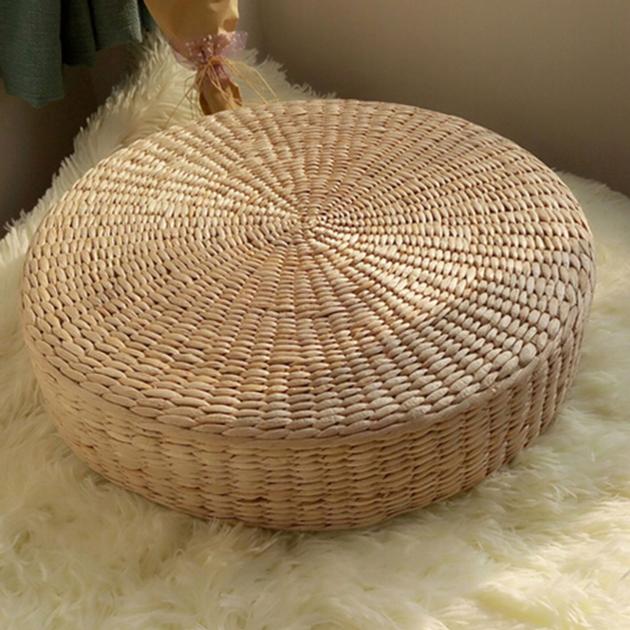 40cm Tatami Cushion Round Straw Weave