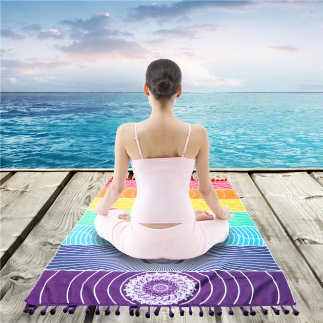 7 Chakra Rainbow Stripes Beach Towel Mandala Blanket Microfiber Tapestry Yoga Mat Unit Price $2.9