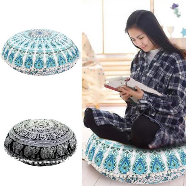 Indian Mandala Floor Pillow case Round Bohemian Cushion cover 