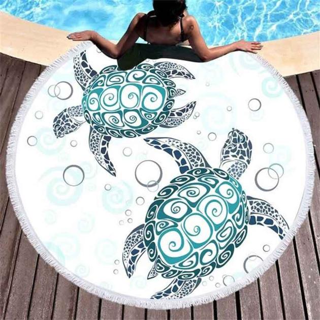 Turtle Round Beach Towel With Tassels